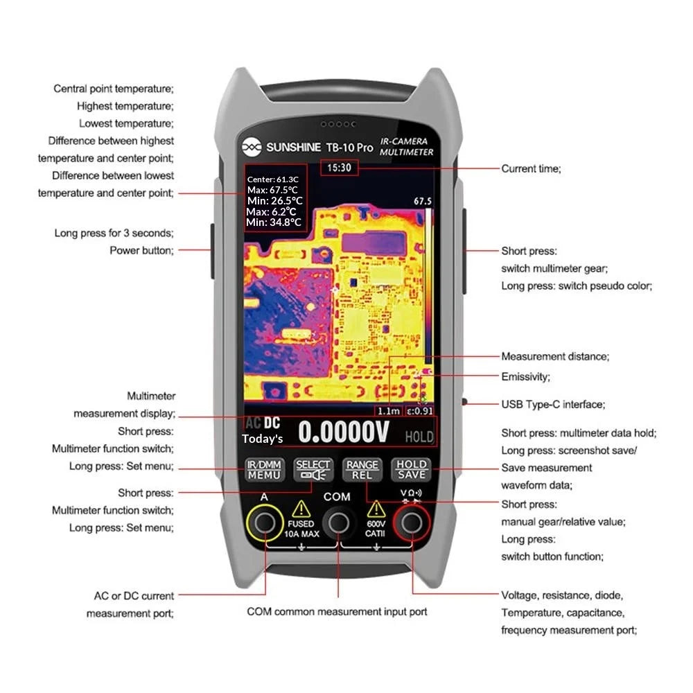 SUNSHINE TB-10 Pro Handheld Thermal Imager Multimeter Infrared Imaging for Phone Repair / PCB Testing - 4