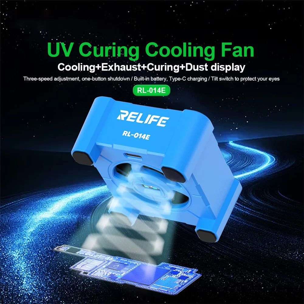 RELIFE RL-014E UV Curing Cooling Fan Smoke Exhaust Dust Display Mini Working Fan with 3-Speed Adjustment - 2