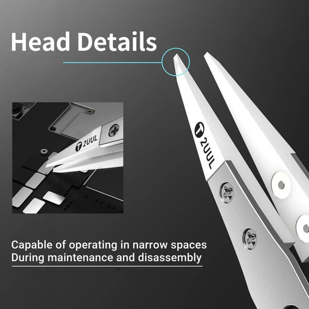 2UUL TW31 Ultrahard Insulated Ceramic Tweezers Anti Static Precision Tips for Phone CPU IC PCB Repair - 4