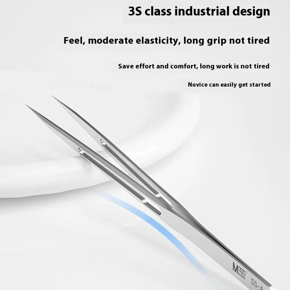 MAANT SS-A Stainless Steel Tweezers Non-Magnetic Precision Tip for Electronics Repair - 4
