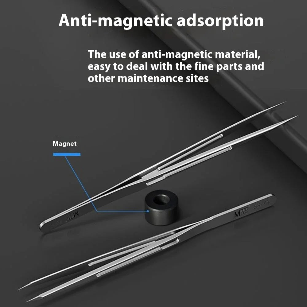MAANT SS-A Stainless Steel Tweezers Non-Magnetic Precision Tip for Electronics Repair - 7