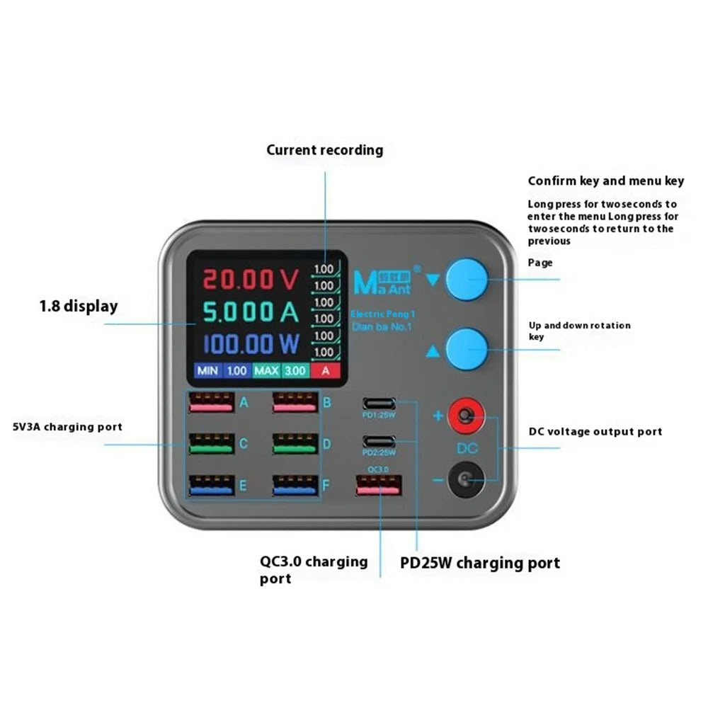 MAANT Multi Port Charger 9 Ports Intelligent Mobile Phone Wireless Charging Station with Digital Display - EU Plug - 7