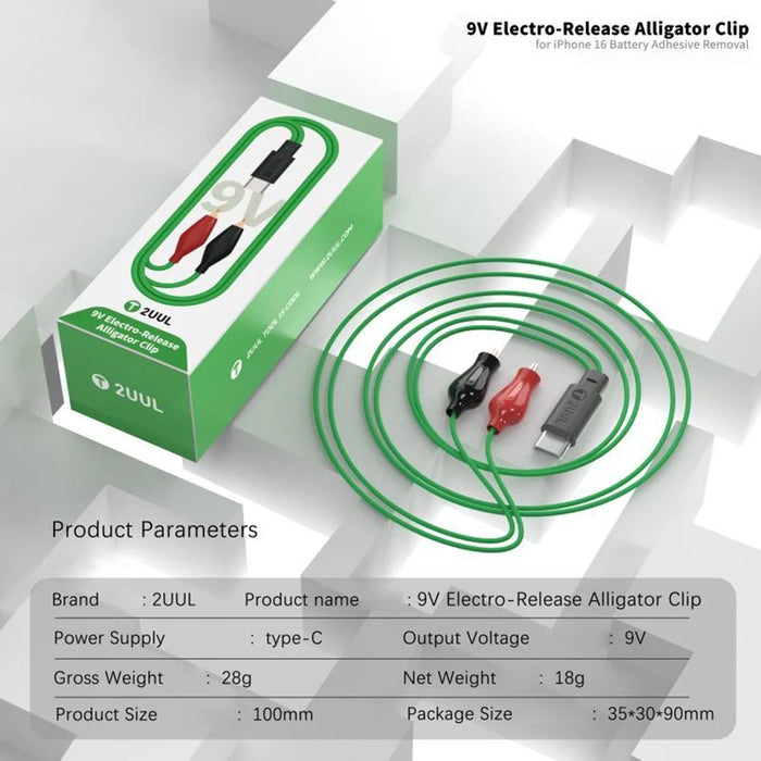 2UUL PW03 9V Efficient Electro Battery Release Alligator Clip for iPhone 16 Battery Adhesive Removal Hand Tools - 6