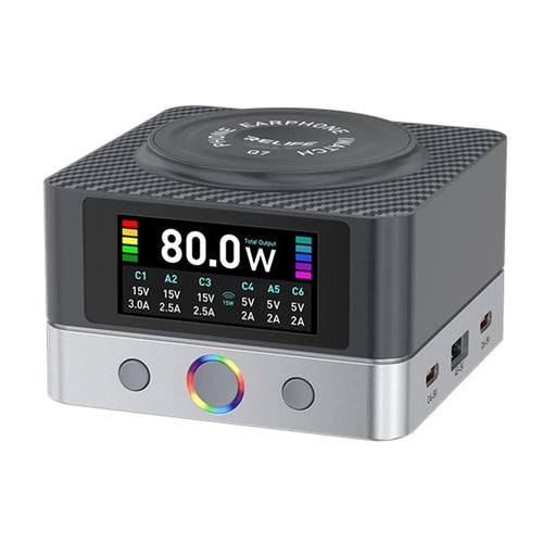 RELIFE Q7 6-Port 80W Intelligent Charger with LCD Screen Power Distribution for Electronic Devices - EU Plug - 1