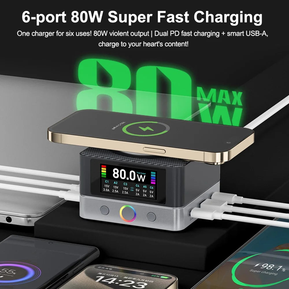 RELIFE Q7 6-Port 80W Intelligent Charger with LCD Screen Power Distribution for Electronic Devices - EU Plug - 2