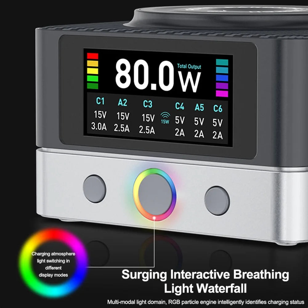 RELIFE Q7 6-Port 80W Intelligent Charger with LCD Screen Power Distribution for Electronic Devices - EU Plug - 4