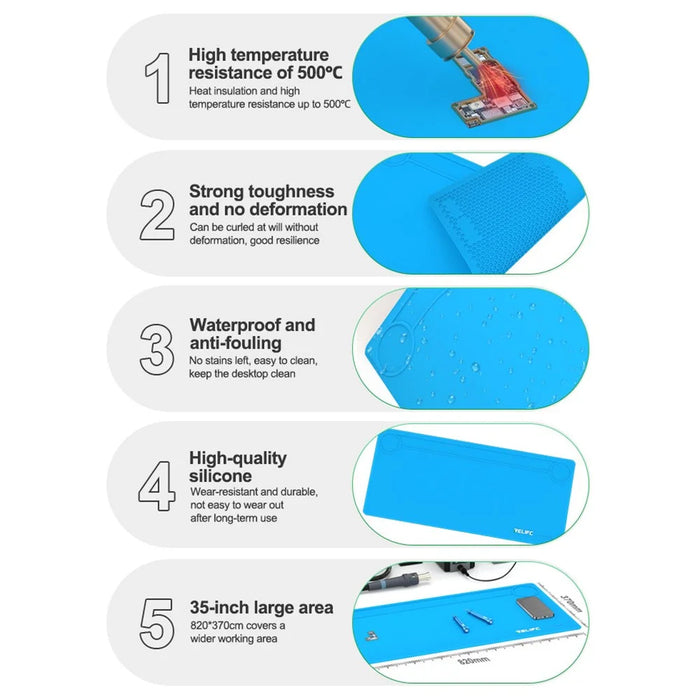 RELIFE RL-004DQ 35 inch Silicone Repair Pad High Temperature Resistant for BGA PCB Mobile Phone Soldering Repair Work Mat - 4