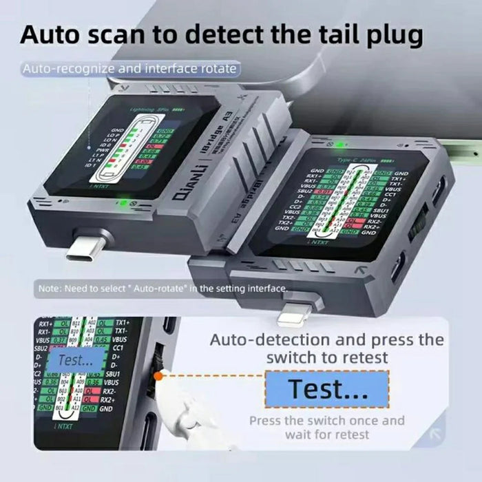 QIANLI iBridge A3 For iP  /  Type-C Charging Port Comprehensive Analysis Tester Automatic Scanner with HD Display - 4