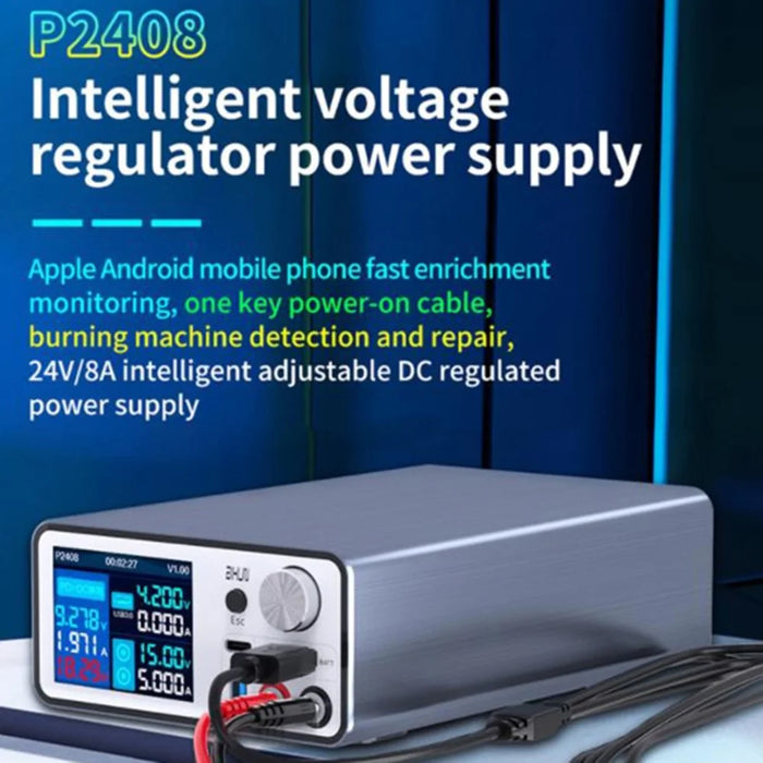 AIXUN P2408 Intelligent Stabilized Power Supply for iPhone Android Fast Charge Detection DC Adjustable 24V / 8A - EU Plug - 2