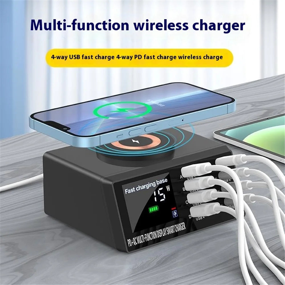 BEST X9DM Multi-Function Magnetic Wireless Charging Stand Multiple Ports Smart Charging Station - EU Plug - 3