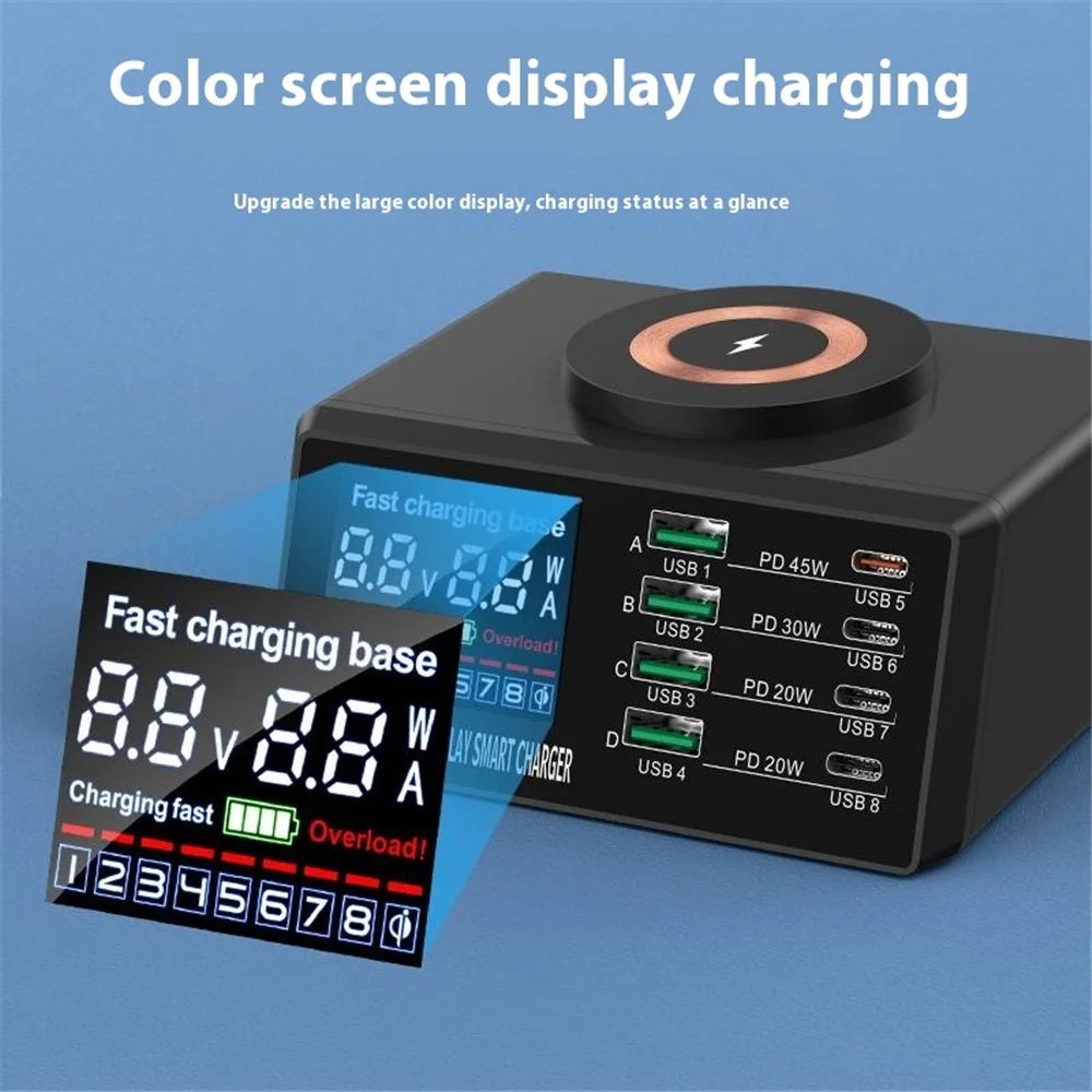BEST X9DM Multi-Function Magnetic Wireless Charging Stand Multiple Ports Smart Charging Station - EU Plug - 4