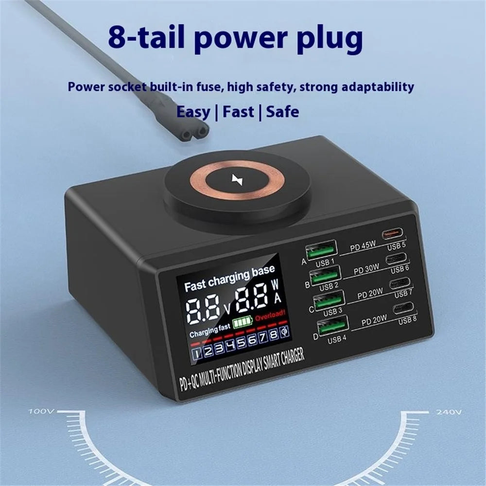BEST X9DM Multi-Function Magnetic Wireless Charging Stand Multiple Ports Smart Charging Station - EU Plug - 5