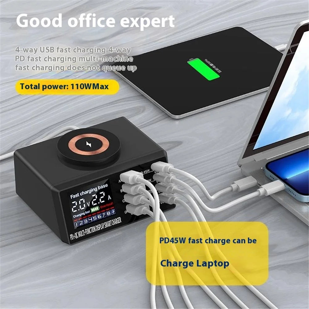 BEST X9DM Multi-Function Magnetic Wireless Charging Stand Multiple Ports Smart Charging Station - EU Plug - 6