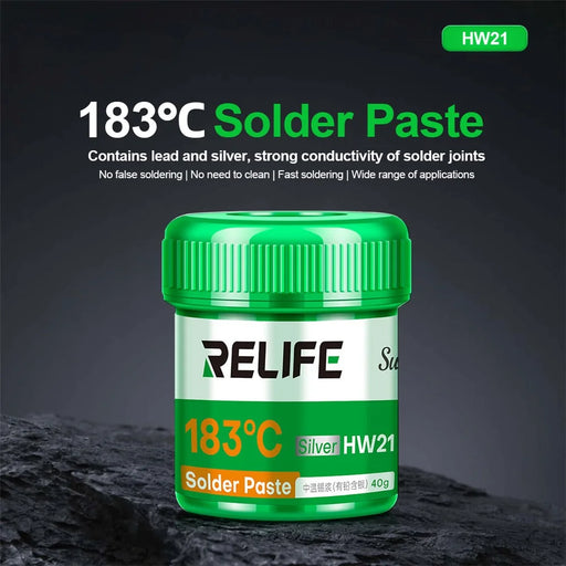 RELIFE HW21 Medium Temperature Solder Paste 40G  /  183-Degree Melting Point for Electronics Soldering (Containing Leaded Silver) - 2