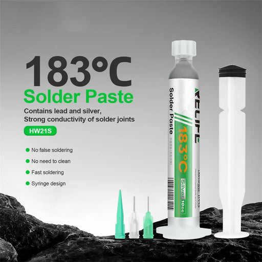 RELIFE HW21S 10CC / 183-Degree Medium Temperature Solder Paste Syringe Design for Soldering (Containing Leaded Silver) - 2
