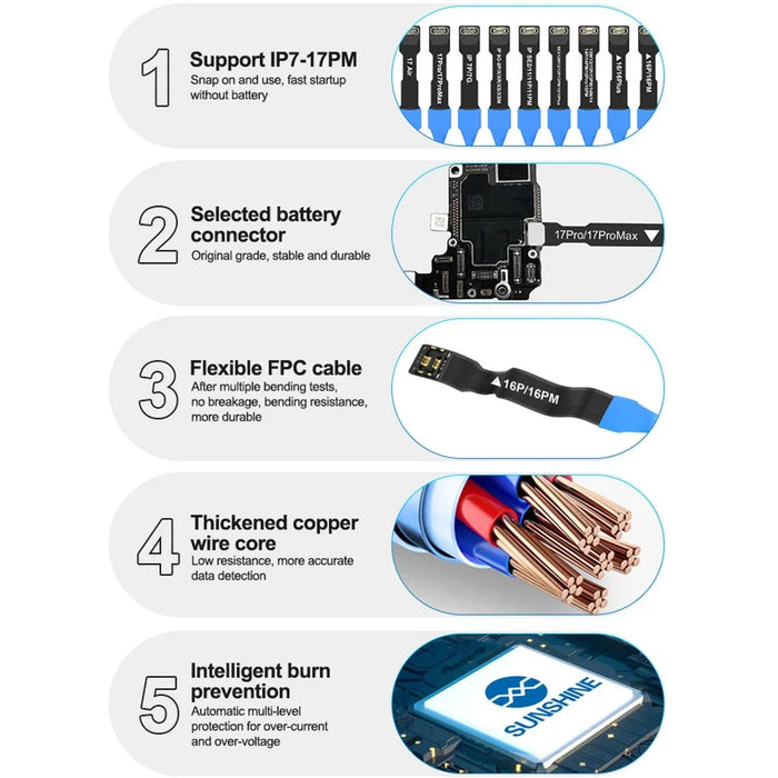 SUNSHINE SS-905 SE Battery-Free Power-On Test Cable for iPhone 6 - 17 Series Flexible FPC Cable, Boot Test Line - 3