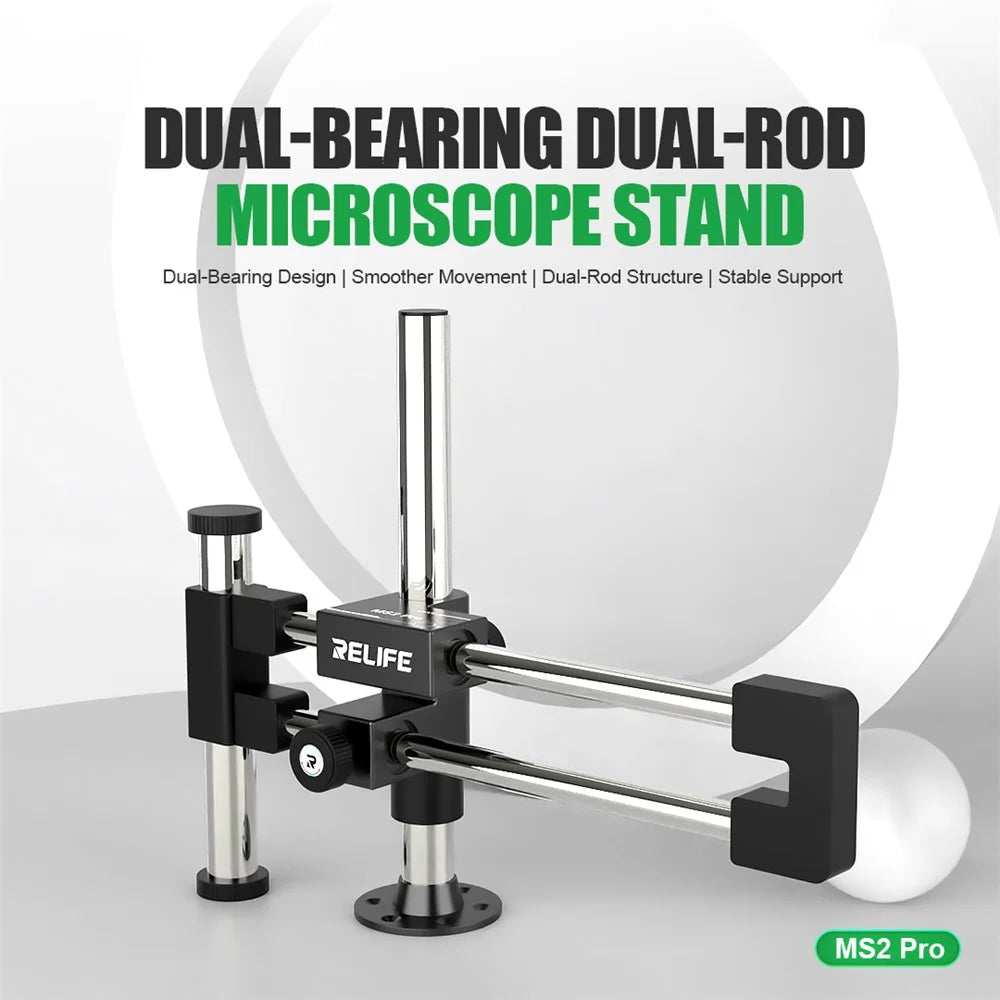 RELIFE MS2 Pro Dual-Bearing Dual-Rod Microscope Stand 360° Rotation  /  Multi-Angle Adjustment for Desktop Use - 2