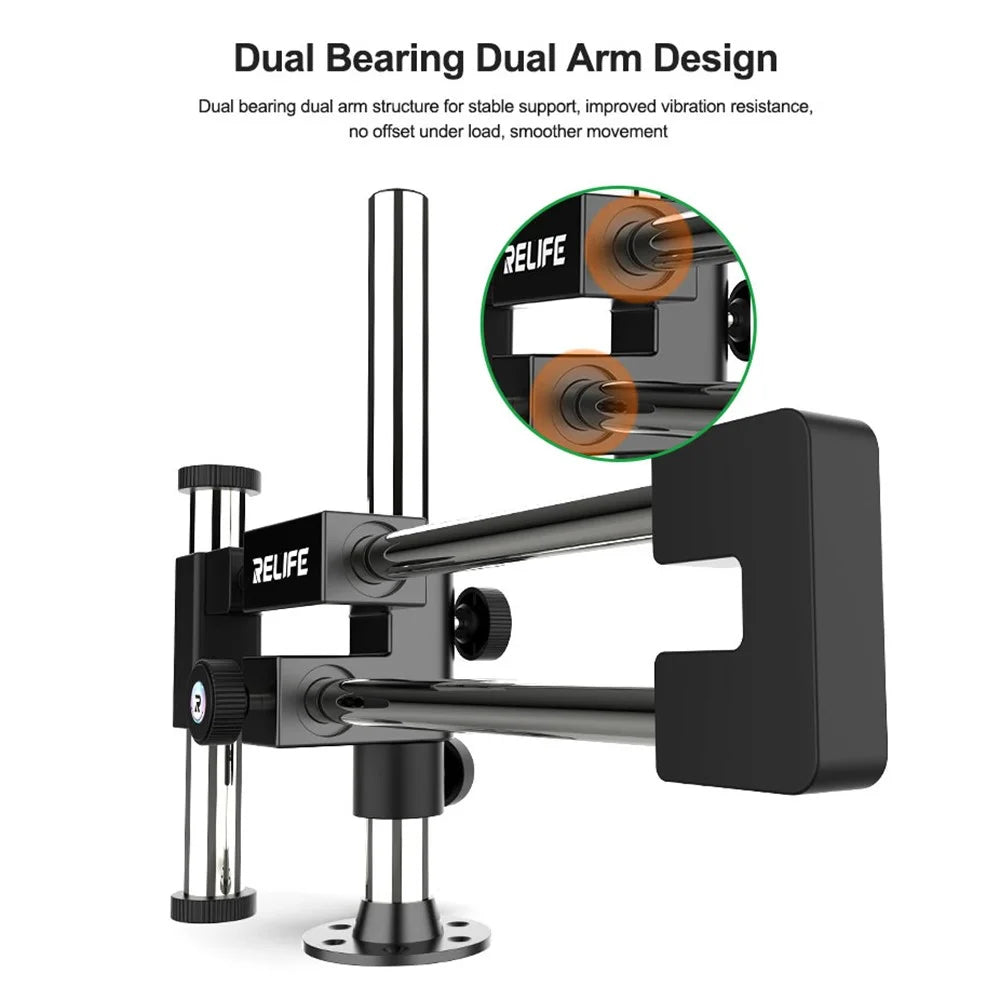 RELIFE MS2 Pro Dual-Bearing Dual-Rod Microscope Stand 360° Rotation  /  Multi-Angle Adjustment for Desktop Use - 3