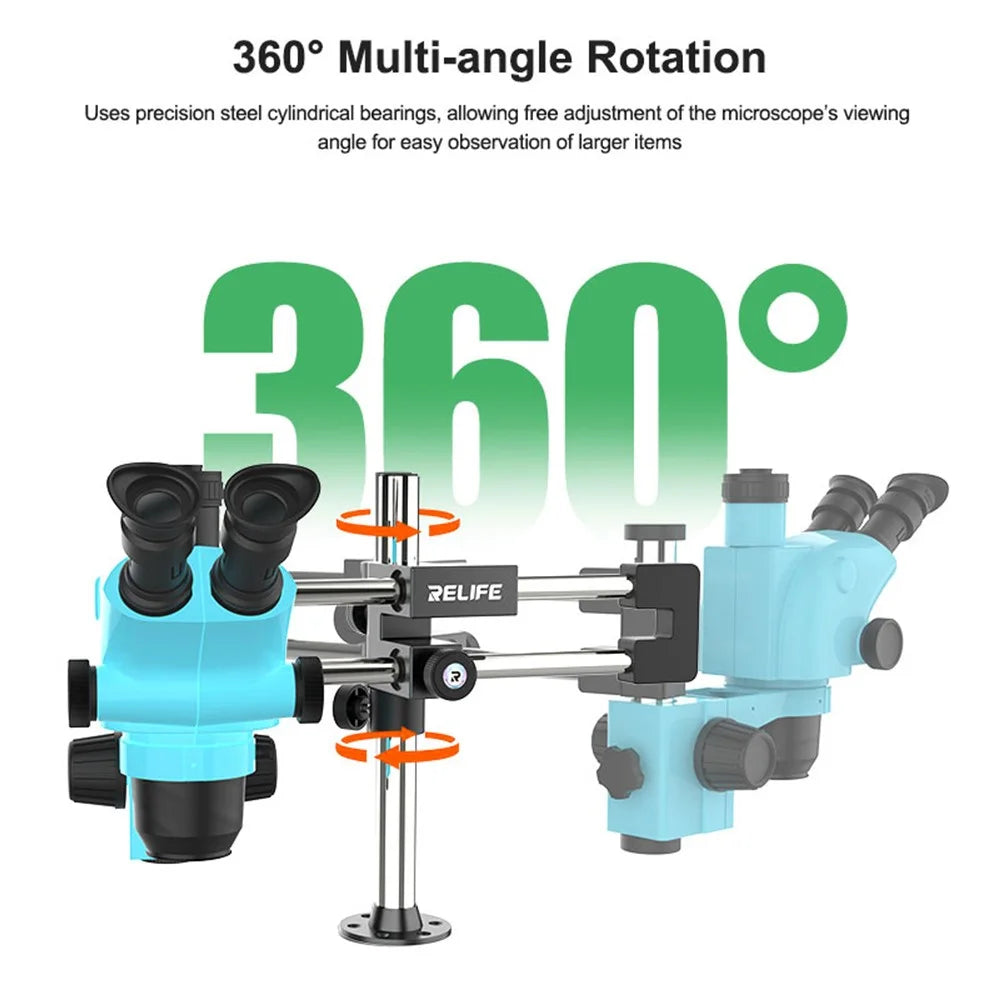 RELIFE MS2 Pro Dual-Bearing Dual-Rod Microscope Stand 360° Rotation  /  Multi-Angle Adjustment for Desktop Use - 5