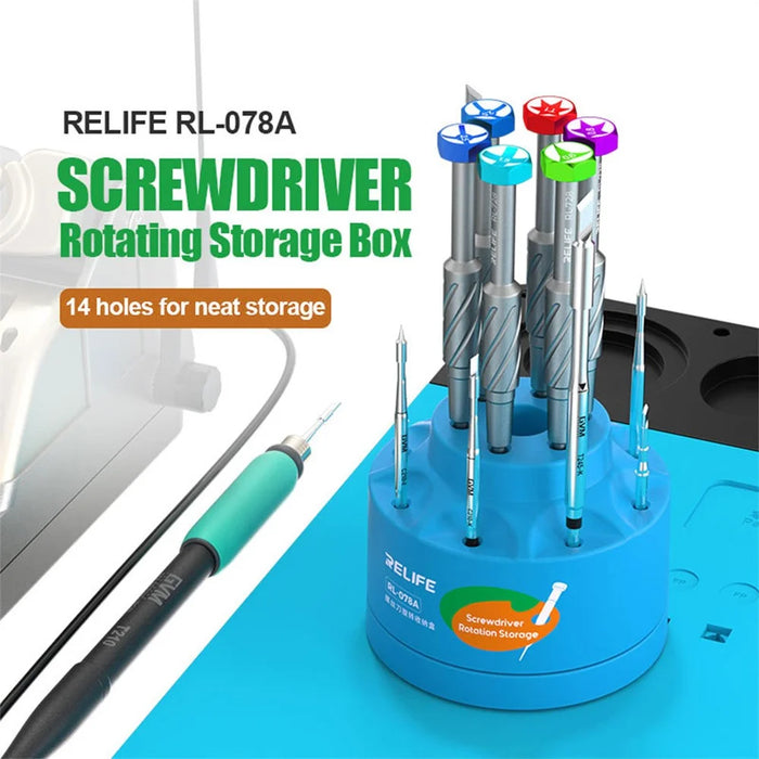RELIFE RL-078A Rotating Storage Box for Screwdrivers Bits Soldering Tips 14-Hole Organizer Tool - 4