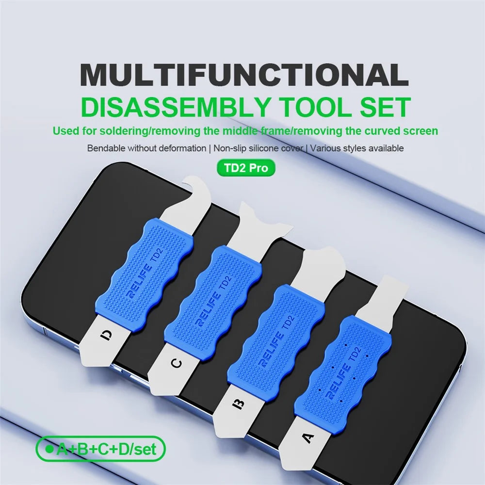 RELIFE TD2 Multifunctional Disassembly Tool for Phone Repair Precision Forged Bendable Steel with Non Slip Silicone Cover - A - 2