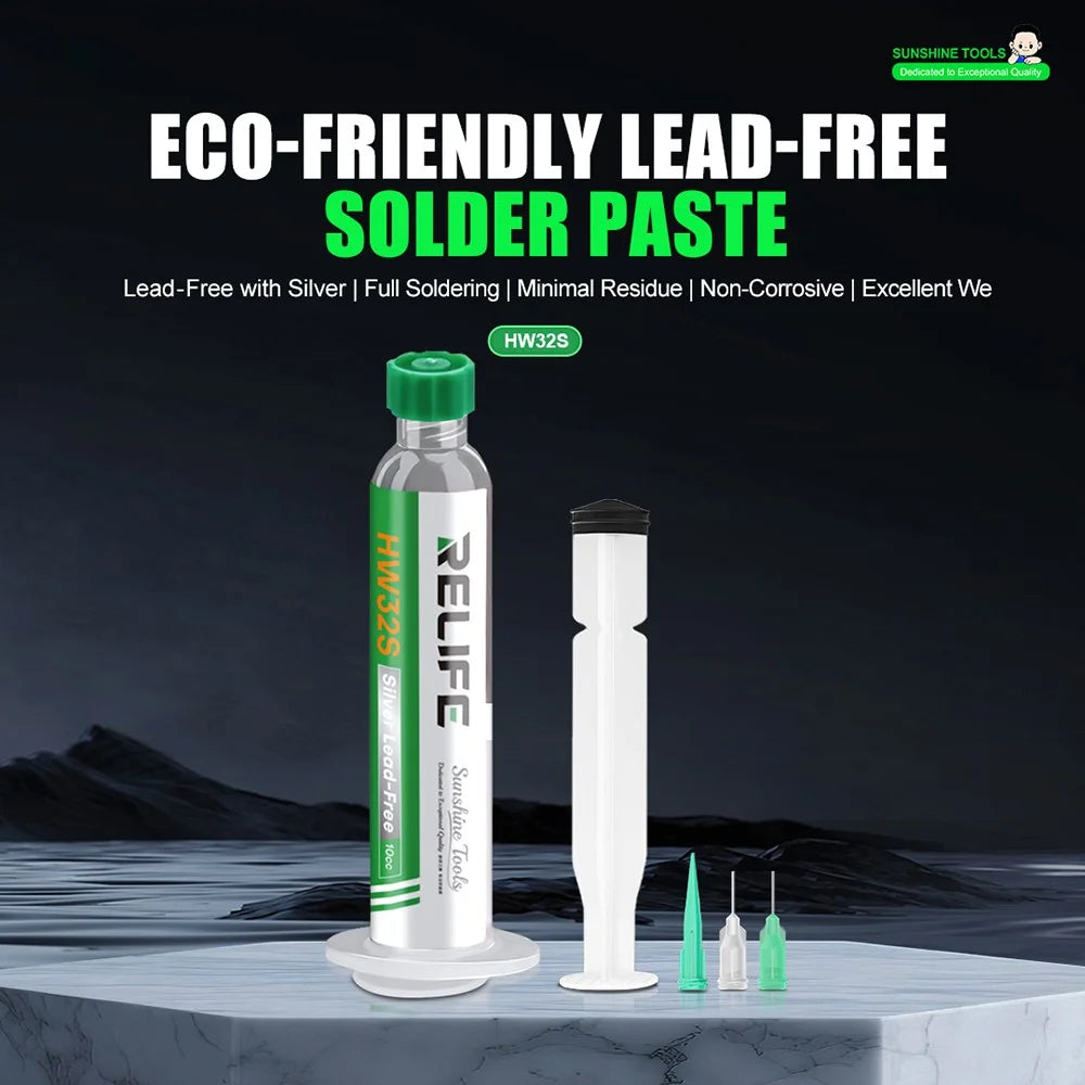 RELIFE HW32S Eco Friendly 10CC Lead Free Solder Paste with Syringe for PCB Repair - 2