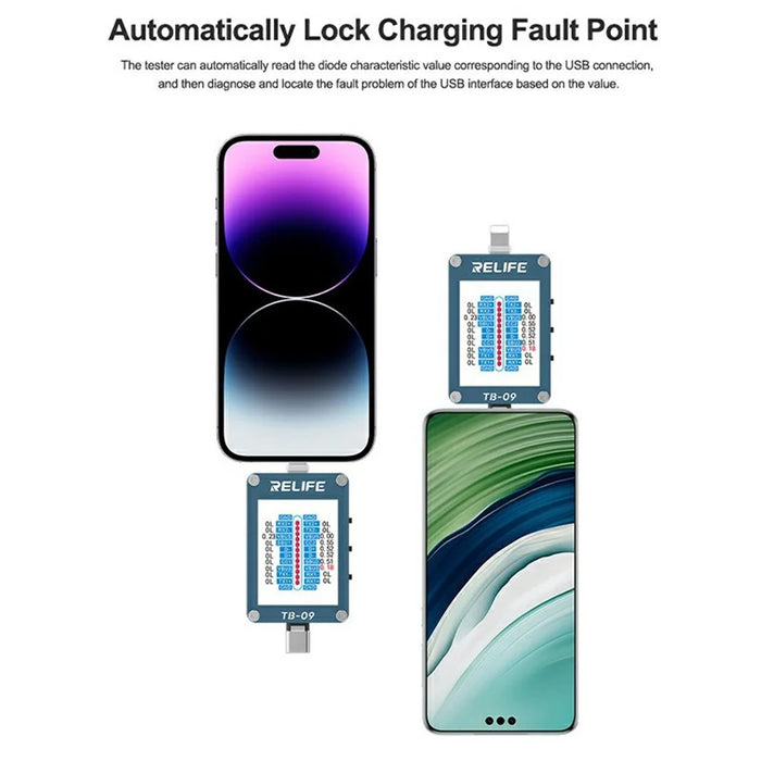 RELIFE TB-09 For iPhone  /  Android Intelligent Charging Port Tester HD Display Auto Detection Tool - 4