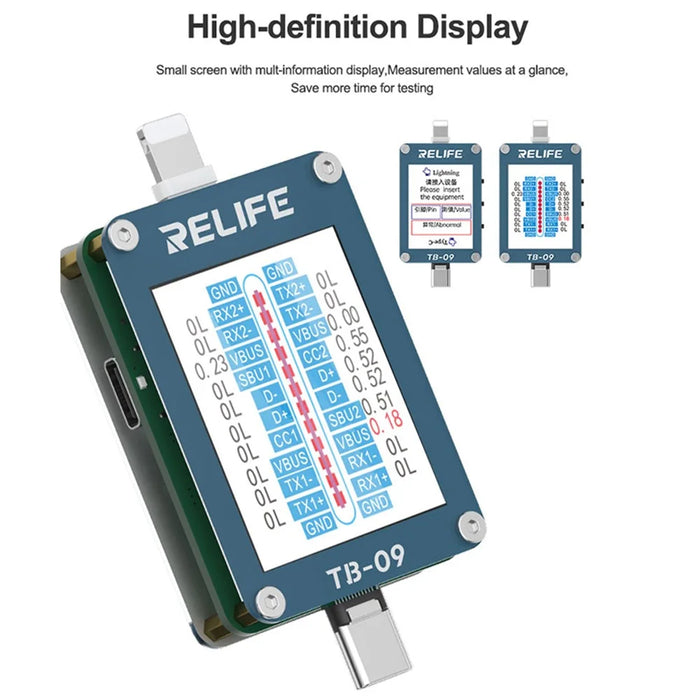 RELIFE TB-09 For iPhone  /  Android Intelligent Charging Port Tester HD Display Auto Detection Tool - 5