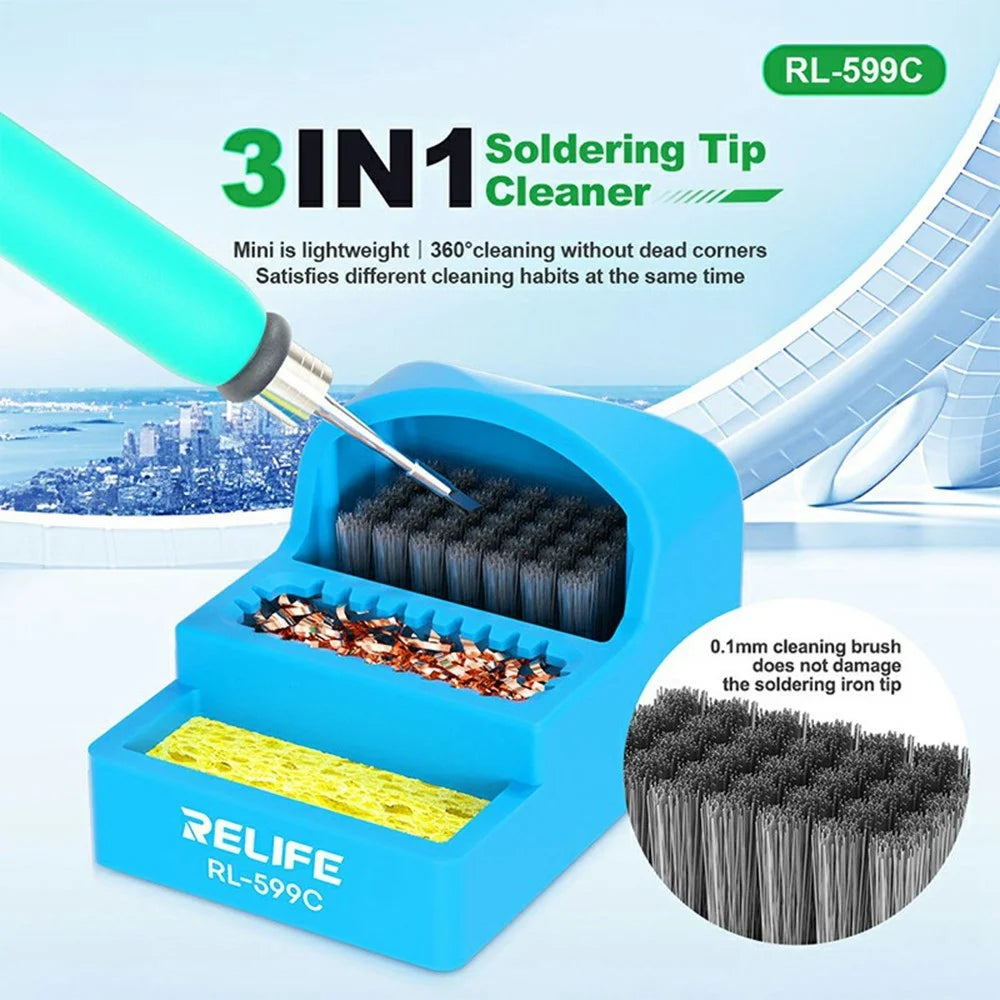 RELIFE RL-599C 3 in 1 Soldering Iron Tip Cleaner High Temperature Resistant Cleaning Tool - 2