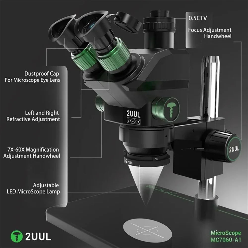 2UUL MC7060-A1 7-60X Magnification Trinocular Precision Microscope for PCB Inspection Micro Soldering Repair Work - 4