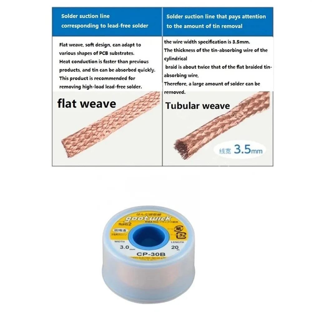 GOOTWICK CP-30B Solder Wick 3.0mm x 20m Desoldering Tin Wire for Electronic Repair / Soldering - 3