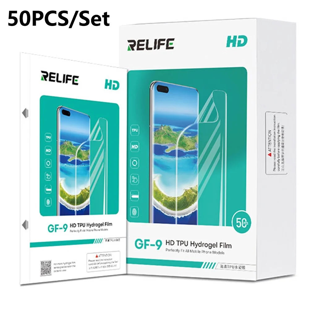 RELIFE GF-9 50Pcs HD TPU Hydrogel Film for Phones Under 7 Inches Screen Protector Full Coverage Sensitive Touch (No Code) - 1