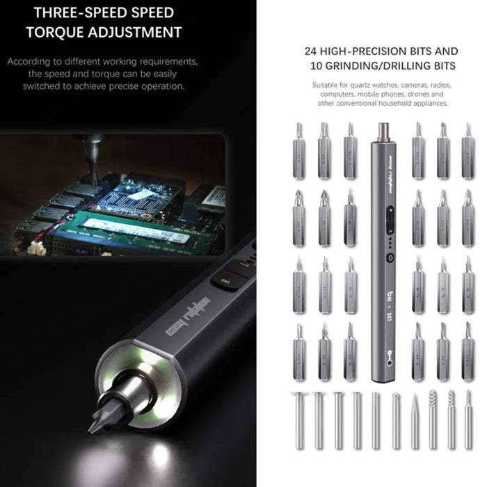 TBK BK-007 30000RPM High Speed Electric Precision Screwdriver with Bits and Grinding Heads Set for Electronics Repair - 4