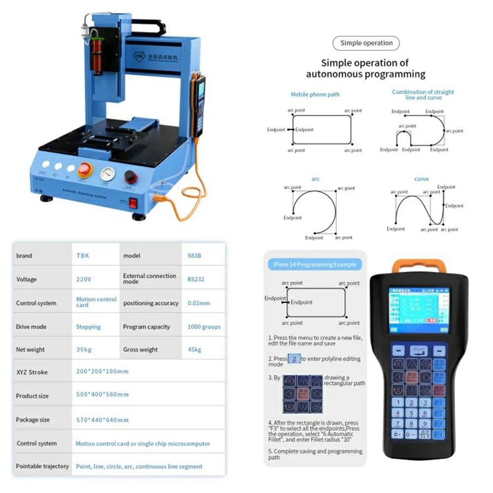 TBK 983B Automatic Glue Dispensing Machine Programmable Multi-Function Precision Glue Applicator - EU Plug - 6