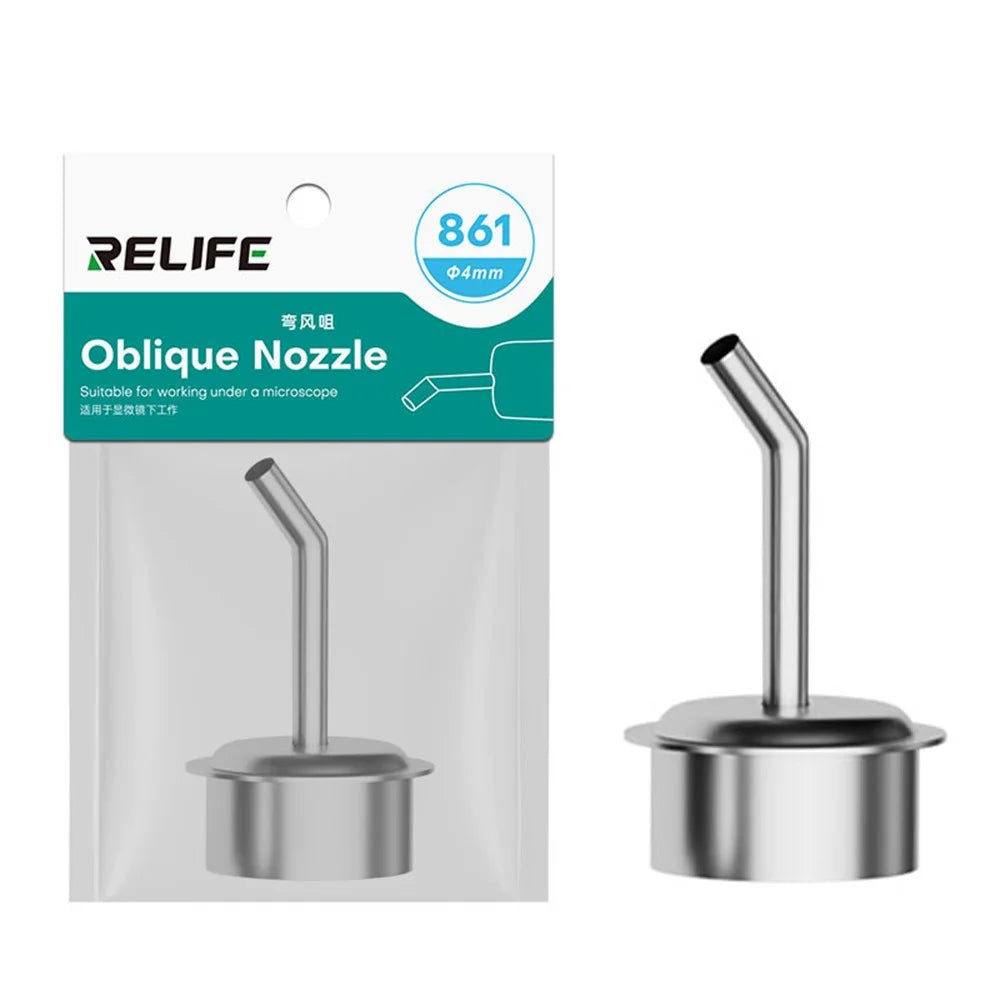 RELIFE 861 Series Curved Nozzle 45 Degree Oblique Stainless Steel Hot Air Rework Station Nozzles - 4mm - 1