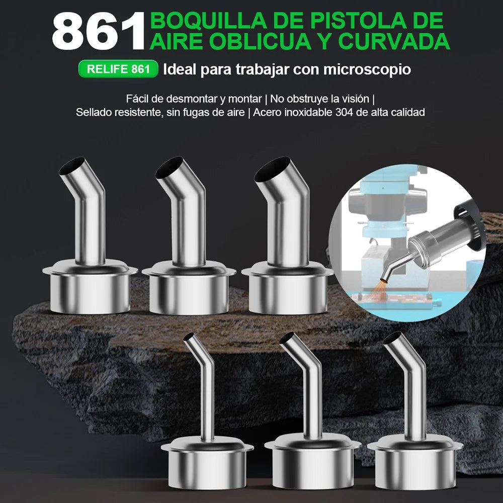 RELIFE 861 Series Curved Nozzle 45 Degree Oblique Stainless Steel Hot Air Rework Station Nozzles - 4mm - 2