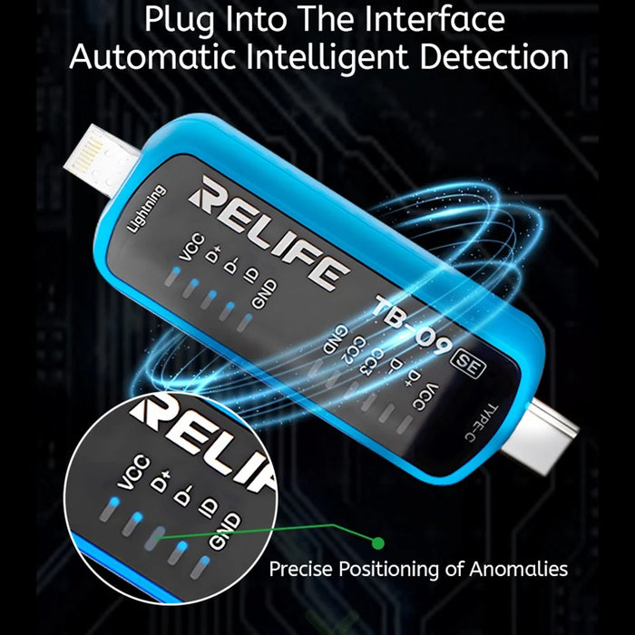 RELIFE TB-09 SE For iPhone / Android Charging Port Tester 8-Pin Type-C Dual Plug Fault Detection - 7