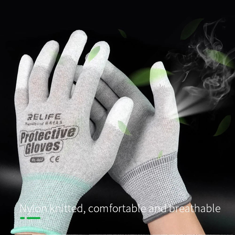 RELIFE RL-063 1 Pair Anti Static Gloves PU Coated Fingertips Electronic Assembly Mittens - 6