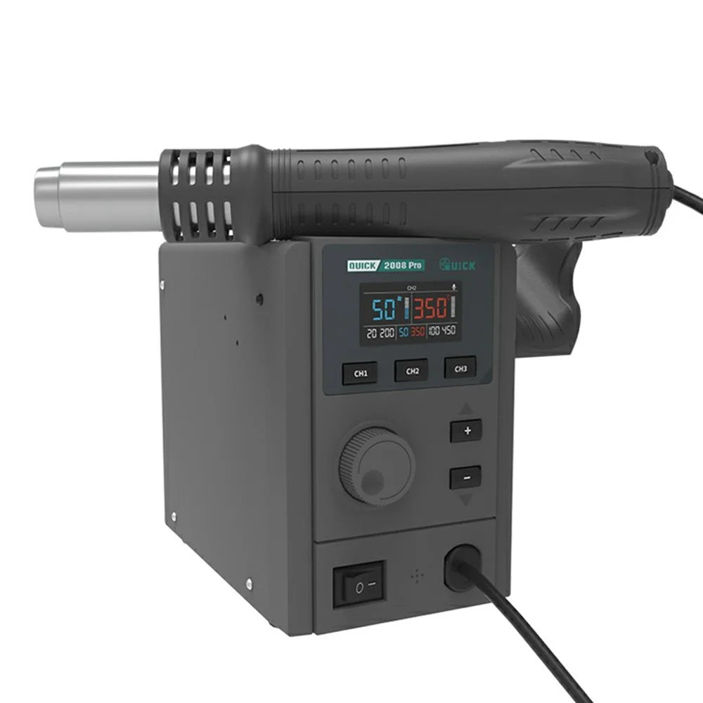 QUICK 2008 Pro Hot Air Gun Desoldering Rework Station Temperature Control LCD Display Desoldering Station - EU Plug - 2