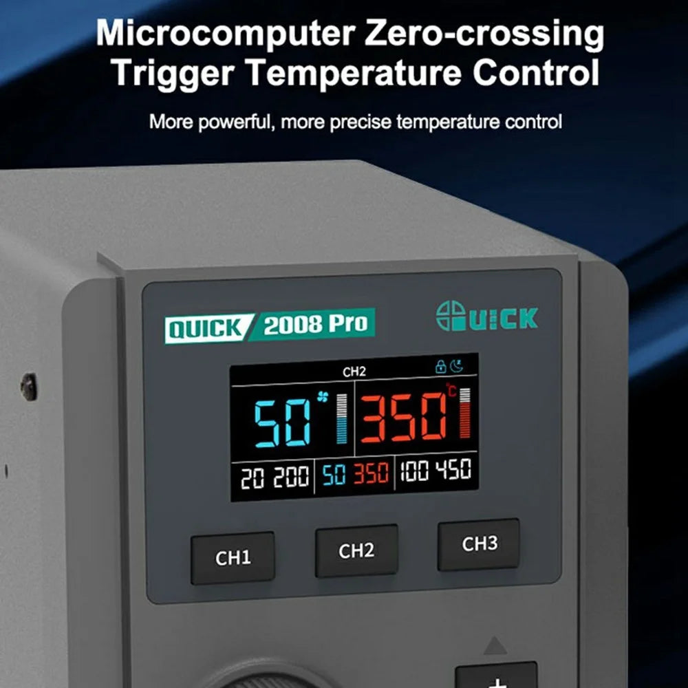 QUICK 2008 Pro Hot Air Gun Desoldering Rework Station Temperature Control LCD Display Desoldering Station - EU Plug - 5