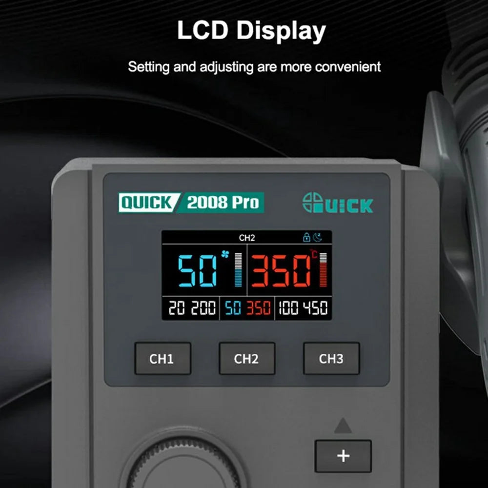 QUICK 2008 Pro Hot Air Gun Desoldering Rework Station Temperature Control LCD Display Desoldering Station - EU Plug - 6
