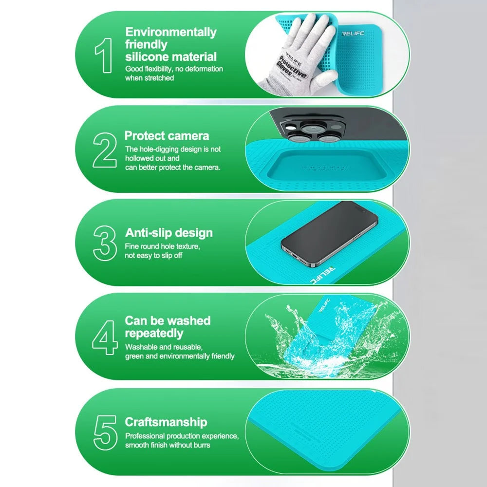 RELIFE RL-004DM Anti-Slip Pad for Phone Film Application Silicone Mat with Camera Cut Out - 4
