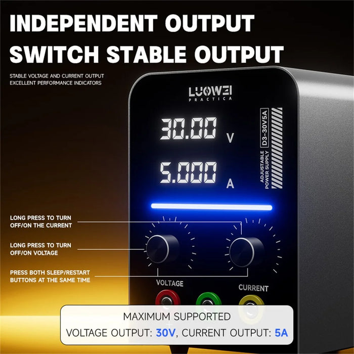 LUOWEI LW-D3-30V5A Adjustable DC Power Supply Short Circuit Detection and Repair for Motor Phone Laptop - EU Plug - 5