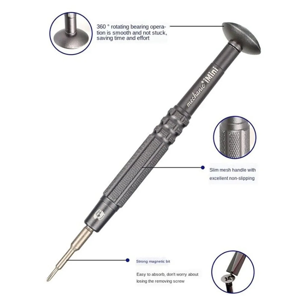 MECHANIC Mini Screwdriver for Watch / Glasses / Phone Repair Precision Tool with Magnetic Tips, Rotating Bearing - 5-Point 0.8 - 3