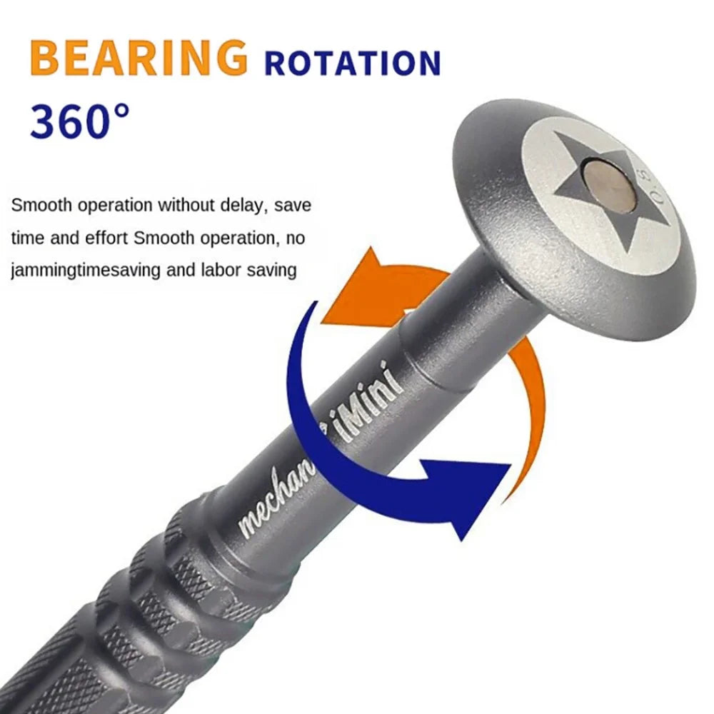 MECHANIC Mini Screwdriver for Watch / Glasses / Phone Repair Precision Tool with Magnetic Tips, Rotating Bearing - 5-Point 0.8 - 5