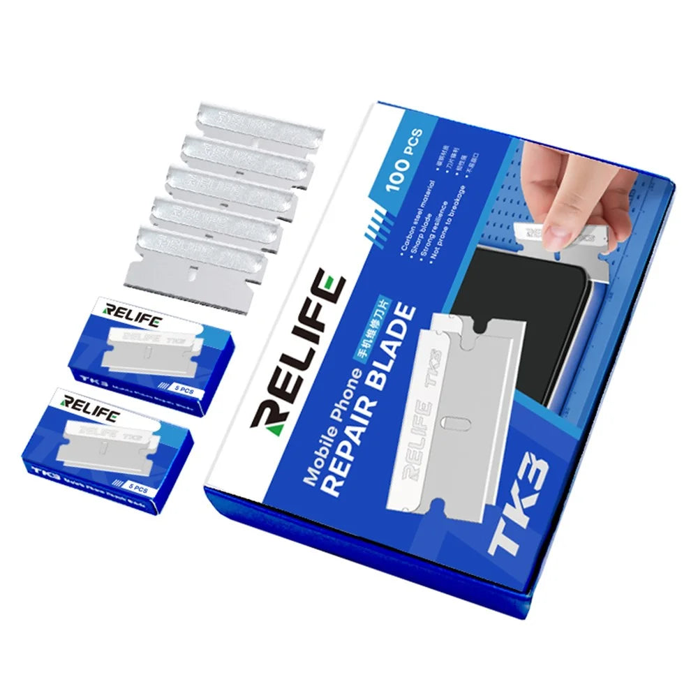 RELIFE TK3 100Pcs Mobile Phone Repair Blades Ultra-Thin Carbon Steel Cutting Tools for Screen Removal  /  Adhesive Removal - 1