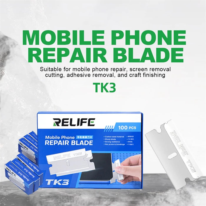 RELIFE TK3 100Pcs Mobile Phone Repair Blades Ultra-Thin Carbon Steel Cutting Tools for Screen Removal  /  Adhesive Removal - 2