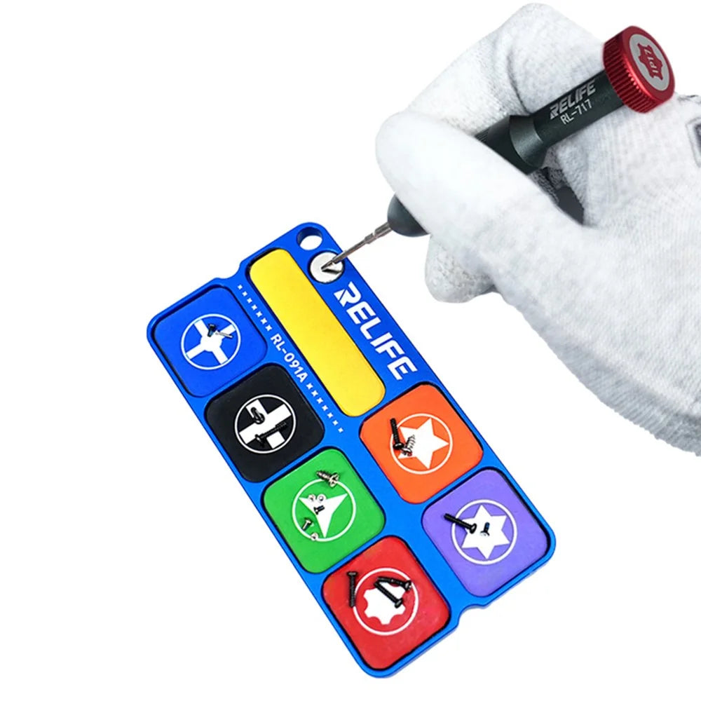 RELIFE RL-091A Magnetic Screws Storage Tray Aluminum Alloy 7-Compartment Organizer for Phone Repair - 4