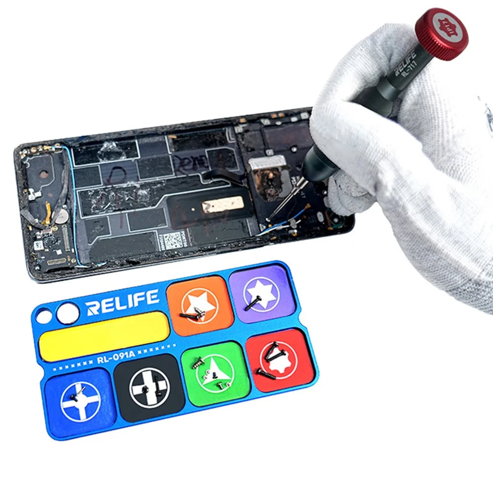 RELIFE RL-091A Magnetic Screws Storage Tray Aluminum Alloy 7-Compartment Organizer for Phone Repair - 5