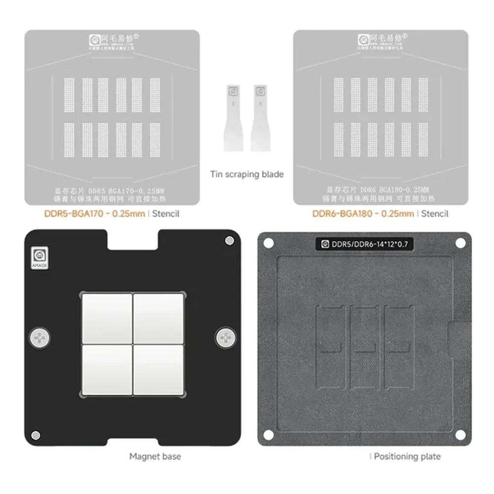 AMAOE DDR5 / DDR6 Tin Planting BAG Reballing Stencil Kit Graphics Card Memory Chip Repair Tool - 6